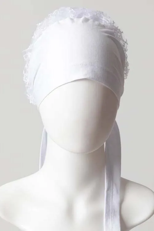 Dantel Topuzlu Önü Dikişli Bone - Beyaz